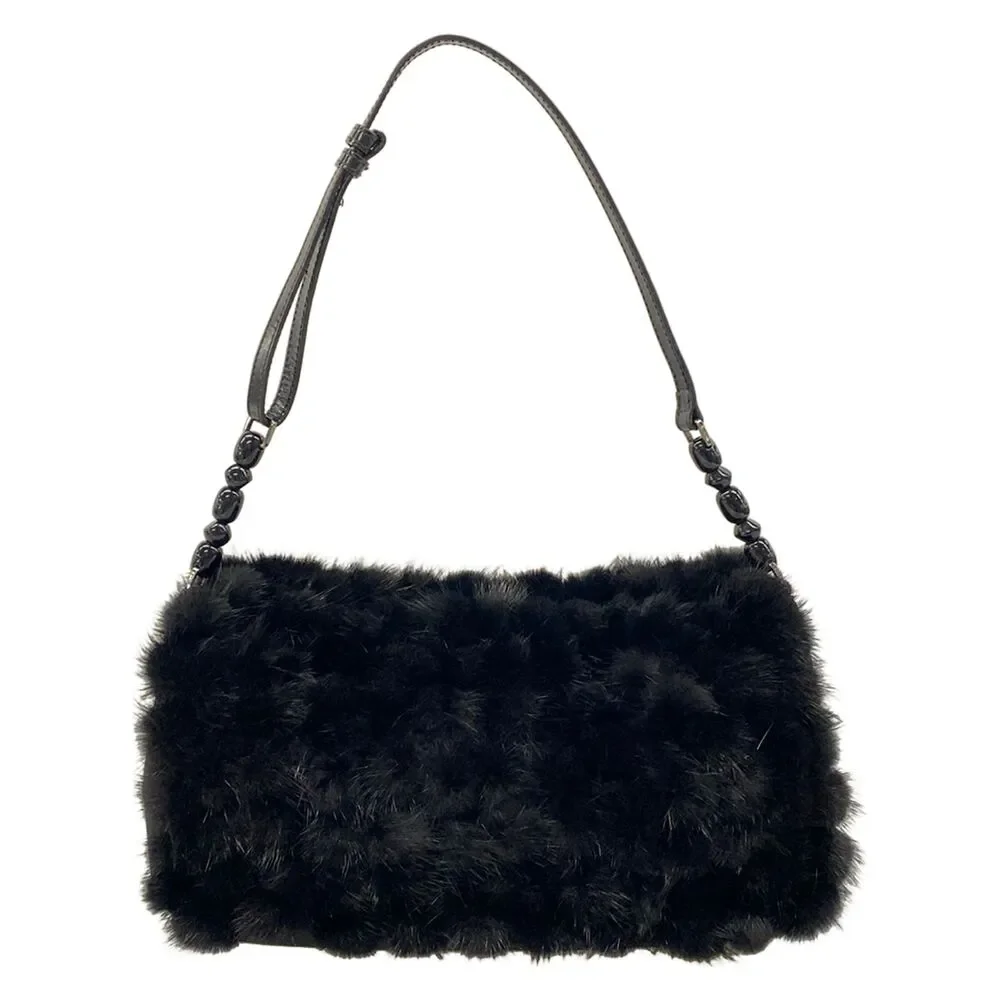 Christian Dior Maris Pearl Shoulder Bag Fur Nylon Leather